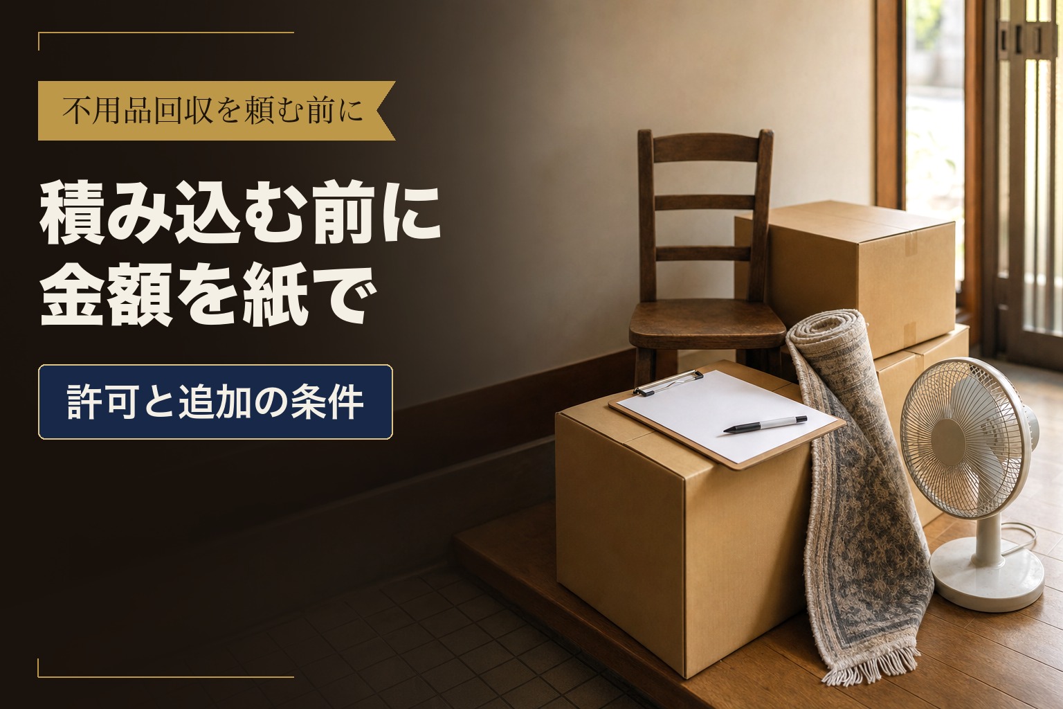 不用品回収を頼む前に　積み込む前に金額を紙で　許可と追加の条件